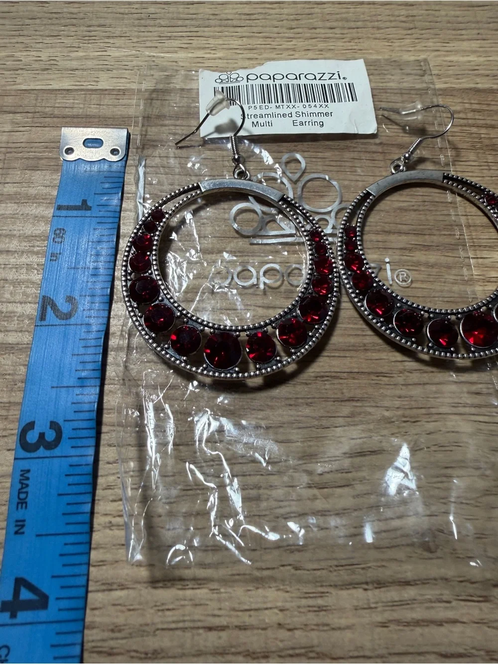 paparazzi Red Crystal Hoop Earrings with Silver-Tone Frame